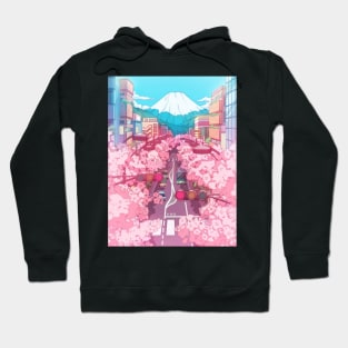 The Japanese Mount Fuji view and the pink spring in the city (soft colors) Hoodie